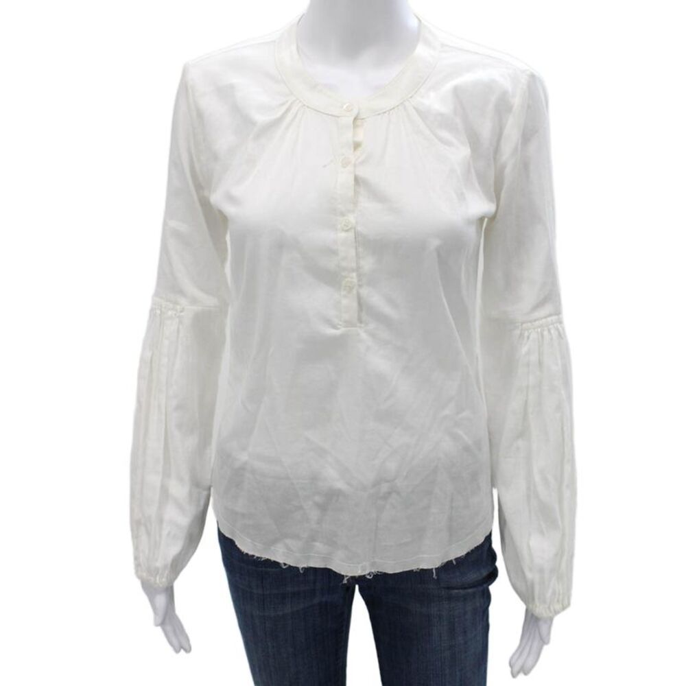 Pharaoh Women Basic White Cotton Henley Long Sleeve Blouse Size 0